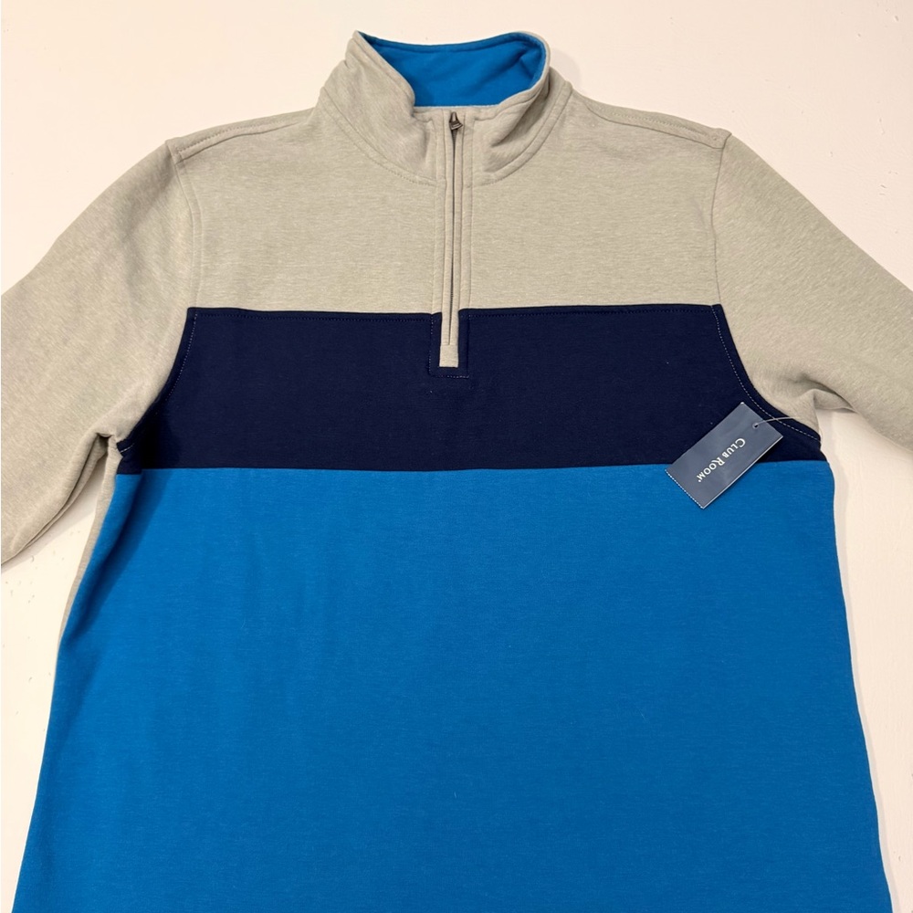 Club Room‎ Men's Tri-Tone Fleece Hang Sweater - Light Gray, Dark Blue, Sky Blue